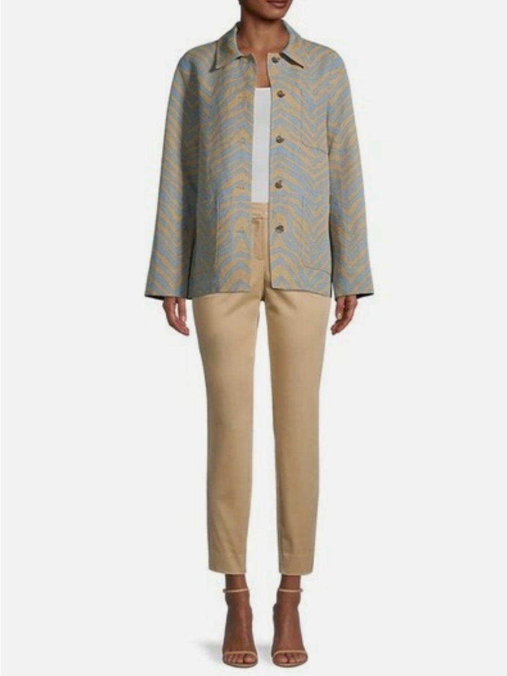 Lafayette 148 New York Animal Print Light Blue and Beige Jacket Size XL